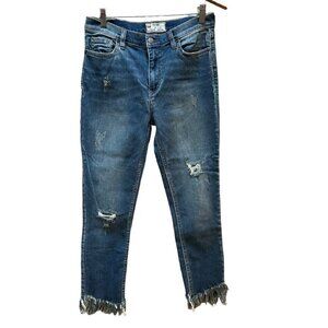 Free People Distressed Denim Jeans Boho Fringe Raw Hem‎ Women's Size 28